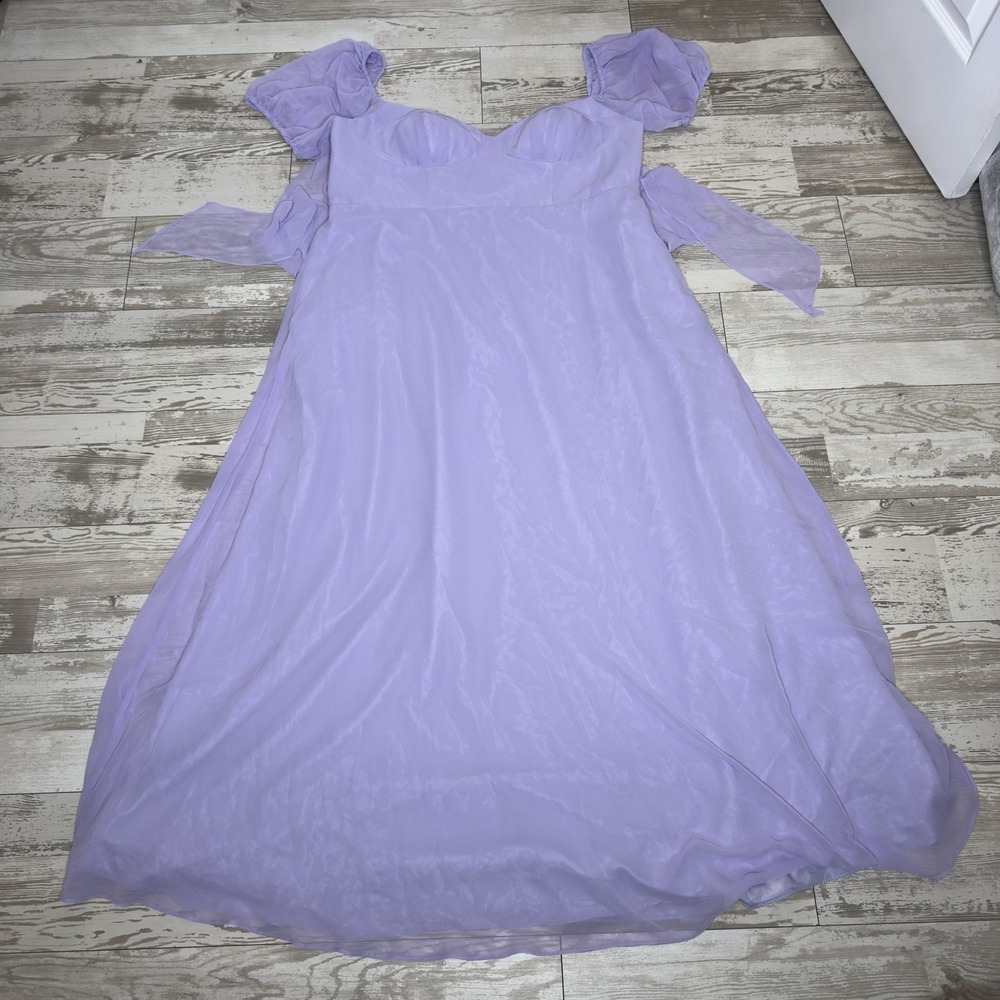 Barbie X Azazie Dress Womens 20 Purple Chiffon Puff Sleeve Long A Line Formal